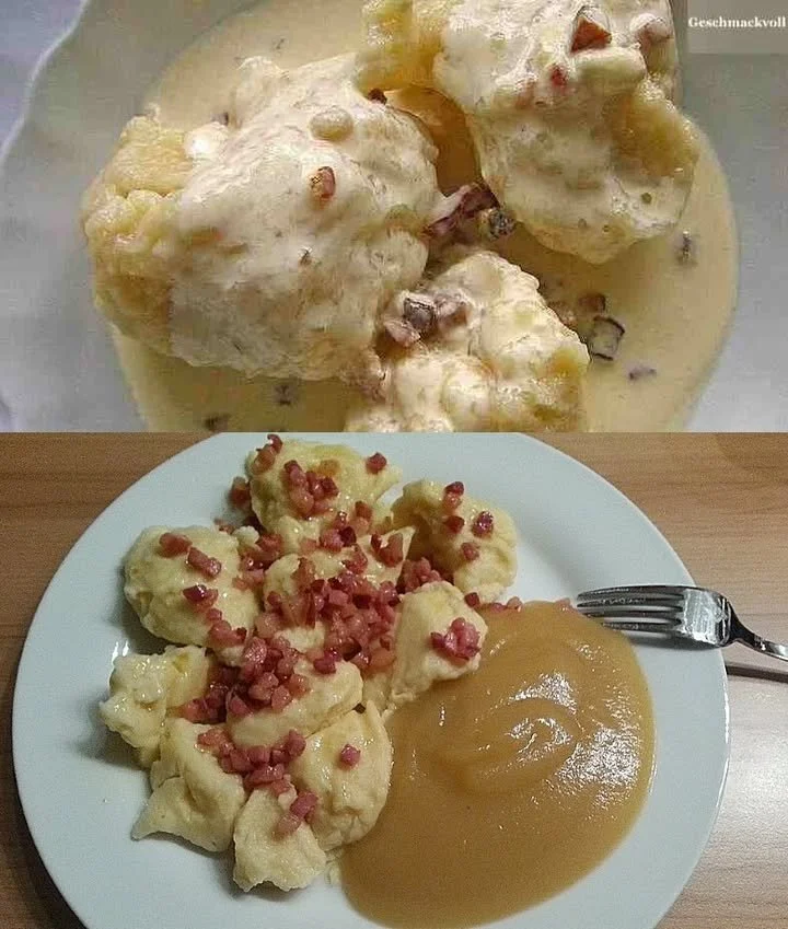 Überraschend leckere Großmutters Mehlknödel auf einem Teller serviert