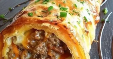 Leckere Hackfleisch Käse Rolle auf einem Teller serviert