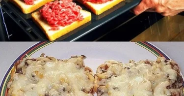Leckere Hackfleisch Toasts auf einem Teller mit frischen Kräutern garniert.