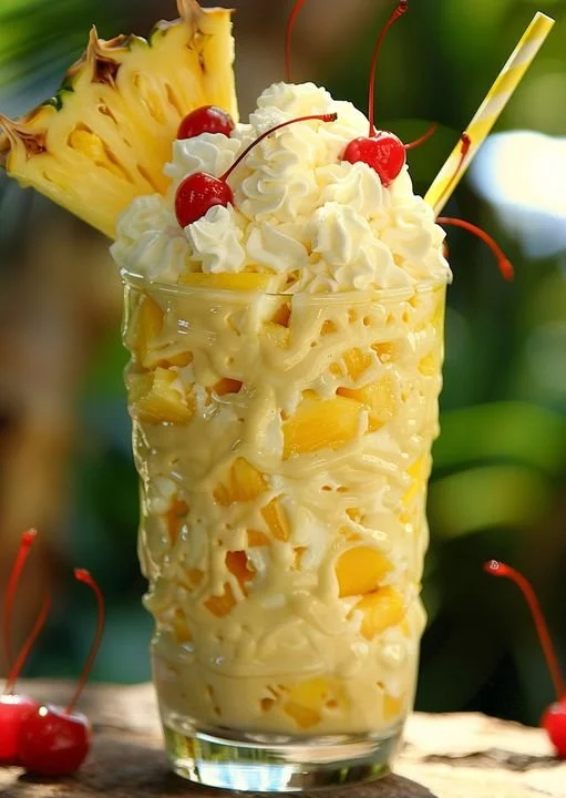 Hawaiian Ananasdessert mit frischen Ananasstücken und Kokosnuss-Toppings