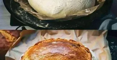 Frisches Joghurtbrot auf einem Holzbrett, aufgeschnitten und serviert.