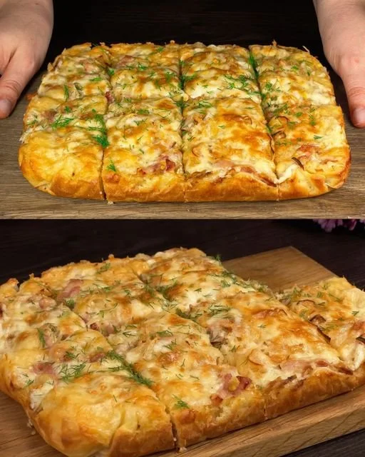Kartoffel-Ham-Kuchen auf einem Teller serviert
