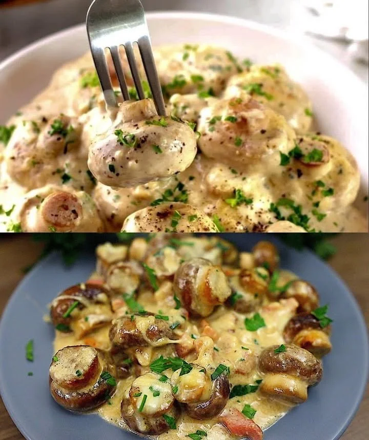 Knoblauchpilze in Parmesan Käse auf einem Teller serviert