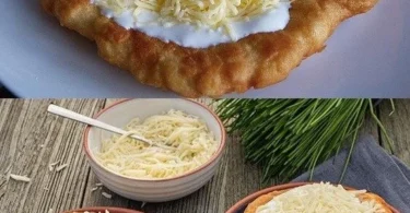 Leckeres Langos, ungarisches frittiertes Brot mit Belägen