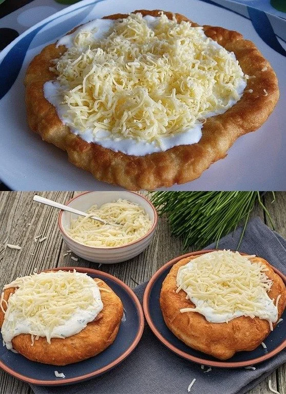 Leckeres Langos, ungarisches frittiertes Brot mit Belägen