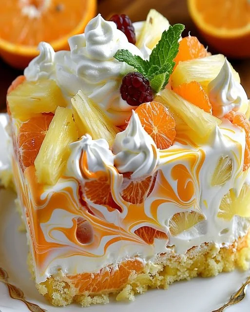 Mandarinen-Sahne-Kuchen mit frischen Mandarinen und Sahnecreme
