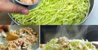 Napa-Kohl mit Thunfisch auf einem Teller, gesundes Rezept.