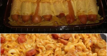 Nudelauflauf mit Frankfurtern und Gouda im Ofen gebacken