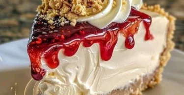 Nuss Käsekuchen ohne Backen auf einem Teller serviert