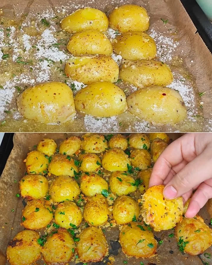 Leckere Parmesan-Ofenkartoffeln aus dem Ofen mit goldener Kruste
