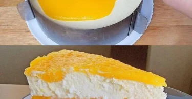 Pfirsich-Maracuja Torte mit frischen Früchten auf einem eleganten Teller