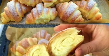 Frisch gebackene Puddinghörnchen mit cremiger Füllung