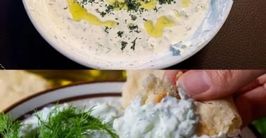 Delikater Quark-Joghurt-Dip in einer Schüssel mit frischem Gemüse