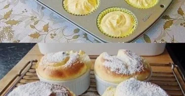 Frisch gebackene Quark Pudding Muffins auf einem Teller
