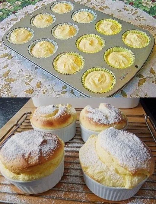 Frisch gebackene Quark Pudding Muffins auf einem Teller
