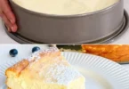 Delikater Quarkkuchen mit frischen Früchten und Sahne dekoriert.