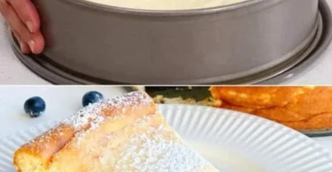 Köstlicher Quarkkuchen mit frischen Früchten und Sahne, serviert auf einem Teller.