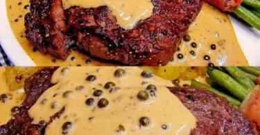 Rinderfilet in Pfeffersauce auf einem Teller serviert