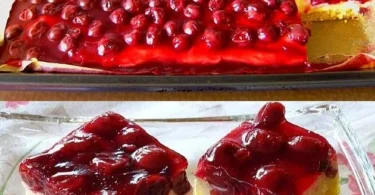 Sahne-Kirschkuchen mit frischen Kirschen und Sahne