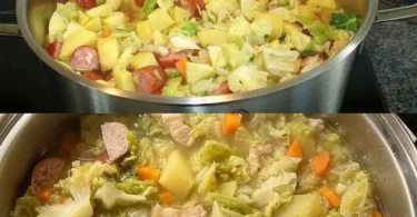 Schüssel mit Savoykohleintopf, frisch zubereitet und serviert.