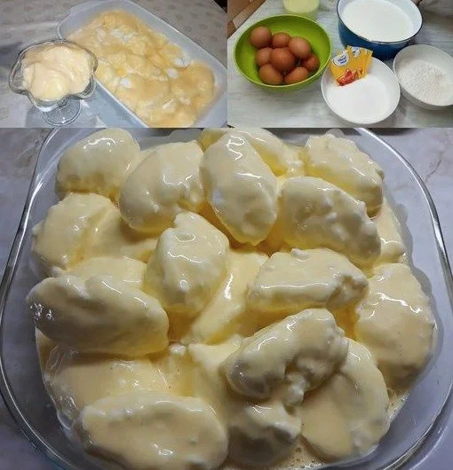 Schneenockerl serviert in einer cremigen Vanillesauce