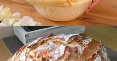 Schnelles Joghurtbrot frisch gebacken und serviert auf einem Holzbrett.