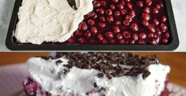 Schwarzwälder Kirschtorte vom Blech mit Kirschen und Sahne
