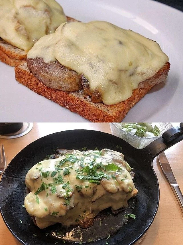 Bild von Schweinefilet mit Pilzen und Gouda auf Toast