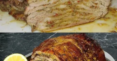 Schweinehals mit Rotkohl und Gyrosgewürz auf einem Teller serviert.