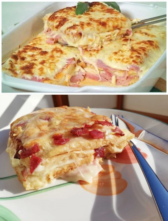 Leckerer Toast Auflauf frisch aus dem Ofen serviert
