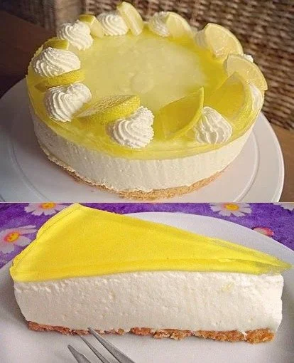 Zitronen Joghurt Torte auf einem eleganten Servierteller