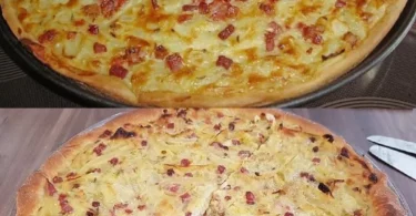 Frisch gebackener Zwiebelkuchen wie auf dem Herbstmarkt