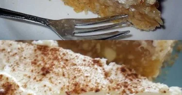 Apfel-Nuss-Kuchen mit cremigem Vanillepudding auf einem Teller
