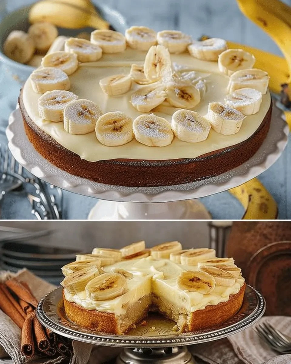 Leckerer Bananenkuchen auf einem Teller, frisch gebacken und dekoriert.