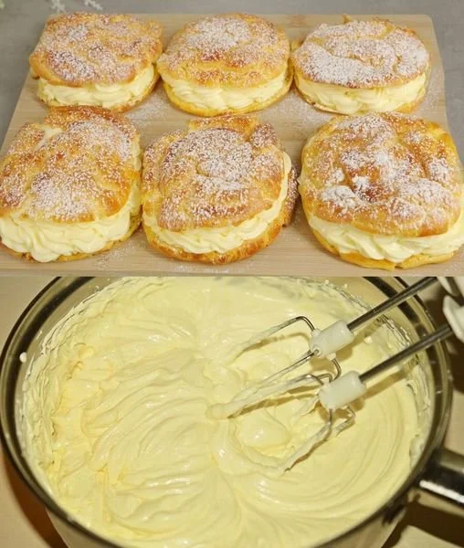 Blätterteig mit Mandeln und Vanillepudding auf einem Teller