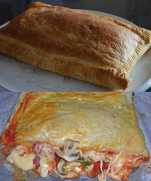 Köstliche Calzone aus Blätterteig, frisch gebacken und gefüllt mit vielfältigen Zutaten.