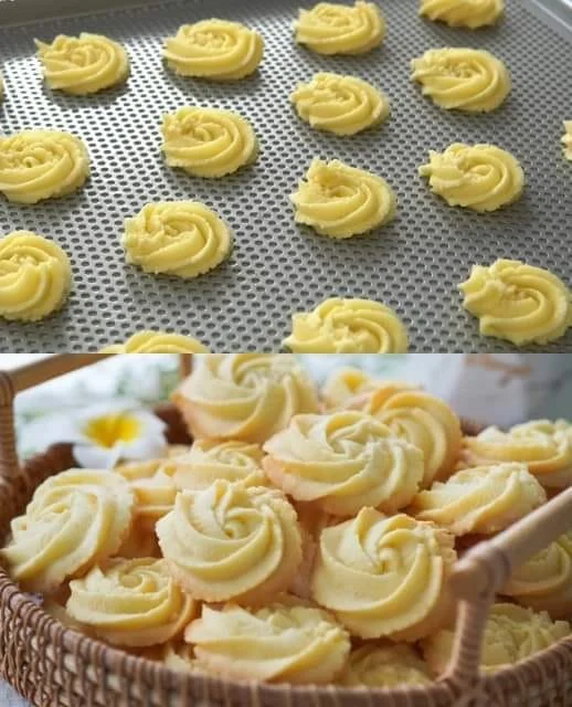 Dänische Butterkekse in einer Präsentationsschale, frisch gebacken.