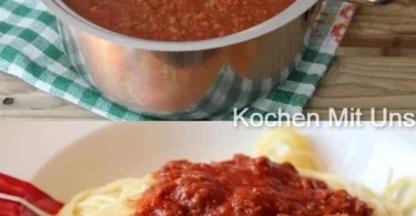 Echte Bolognese-Sauce in einer Schüssel mit frischen Kräutern