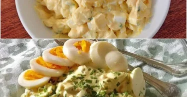 Leckerer Eiersalat aus frischen Zutaten, serviert in einer Schüssel.