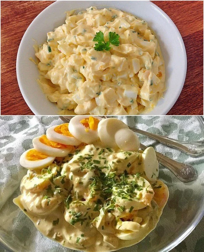 Leckerer Eiersalat aus frischen Zutaten, serviert in einer Schüssel.