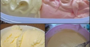 Hausgemachtes Erdbeereis in einer Waffel, garniert mit frischen Erdbeeren