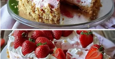 Erdbeerkäsekuchen ohne Backen mit frischen Erdbeeren und cremiger Käsefüllung