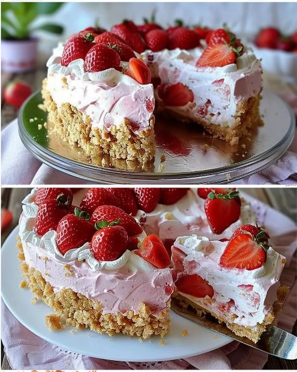 Erdbeerkäsekuchen ohne Backen mit frischen Erdbeeren und cremiger Käsefüllung