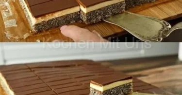 Fantastischer Mohnkuchen mit Vanillecreme auf einem Teller