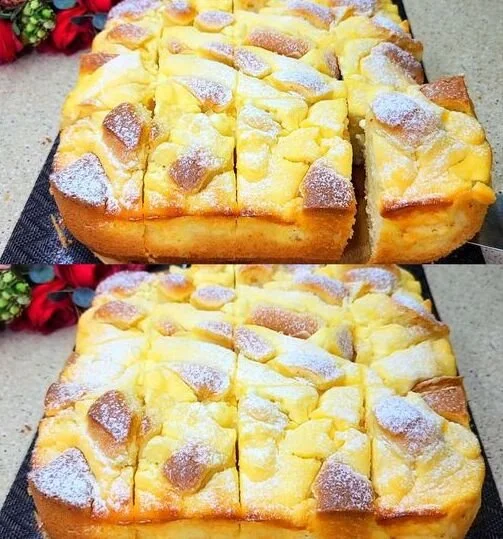 Fantastischer Apfelkuchen mit Vanillepudding, frisch gebacken und serviert.