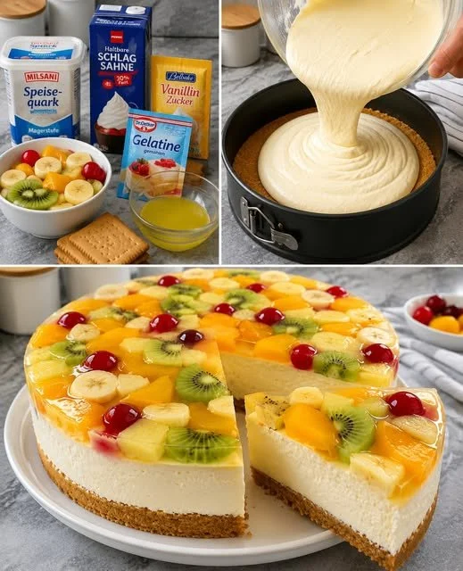 Fruchtiger No Bake Quarkkuchen, schnell und einfach in 15 Minuten zubereitet.