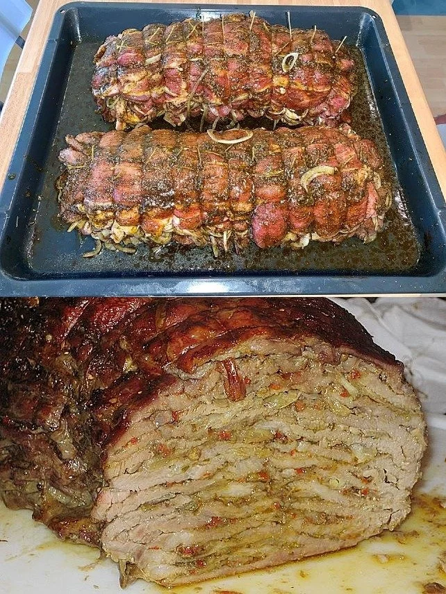 Leckeres Gyros Schweinebraten auf einem Teller angerichtet