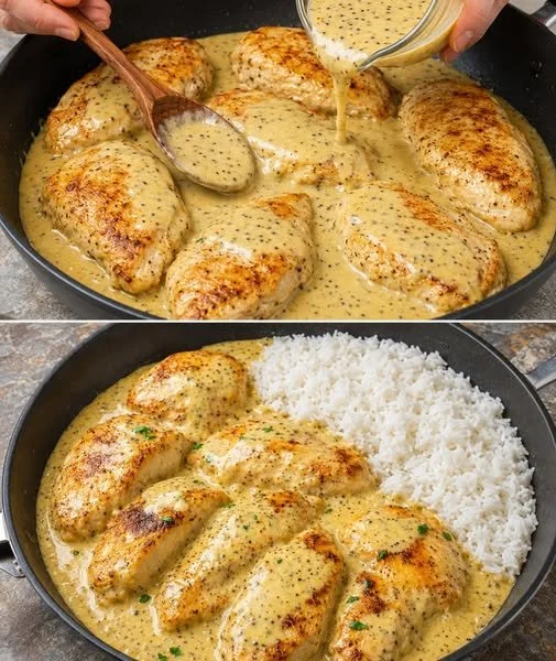Hähnchenpfanne in Honig-Senf-Sauce mit frischem Gemüse