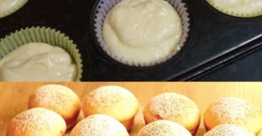 Käsekuchen-Muffins mit cremigem Vanillepudding auf einem Teller