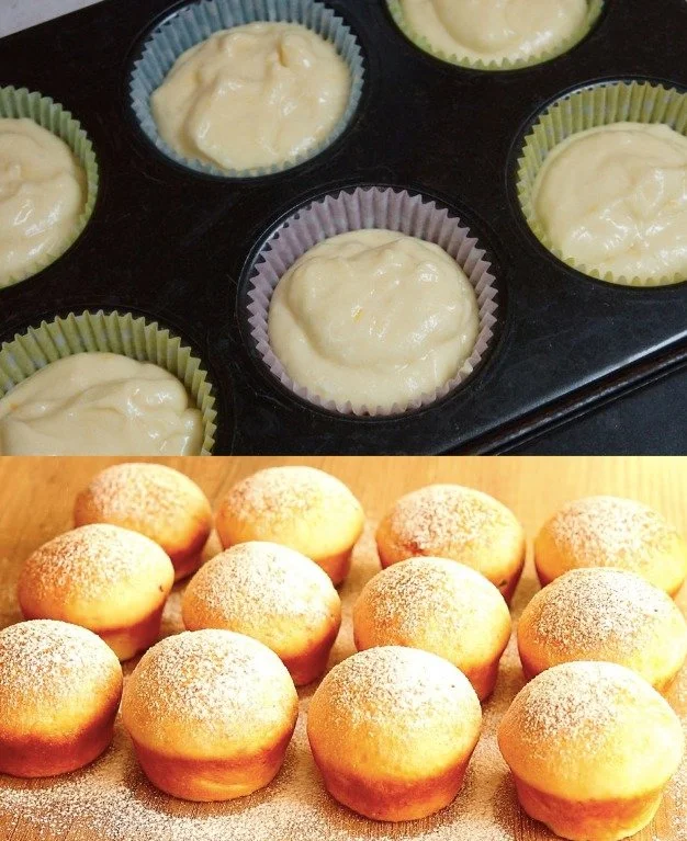 Käsekuchen-Muffins mit cremigem Vanillepudding auf einem Teller